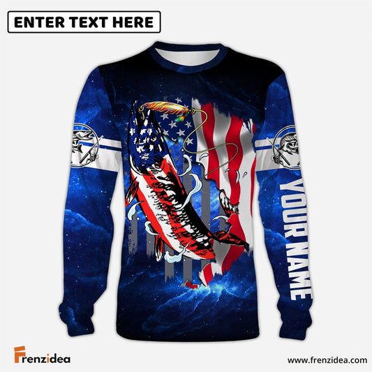 Frenzidea Musky Fishing 3D American Flag Patriot Customize Name 3D Shirts