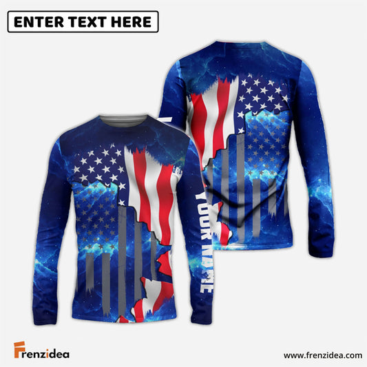 Frenzidea American Flag Universe Patriotic Custom Name All Over Print Shirts - Personalized Fishing Gift