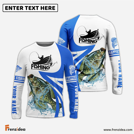 Frenzidea Crappie Fishing Personalized White Blue Crappie Fishing 3D Shirt