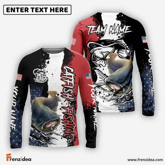 Frenzidea Catfish Fishing Paint Scratch American Flag scratch Sport Custom Name & Team Name 3D Shirts