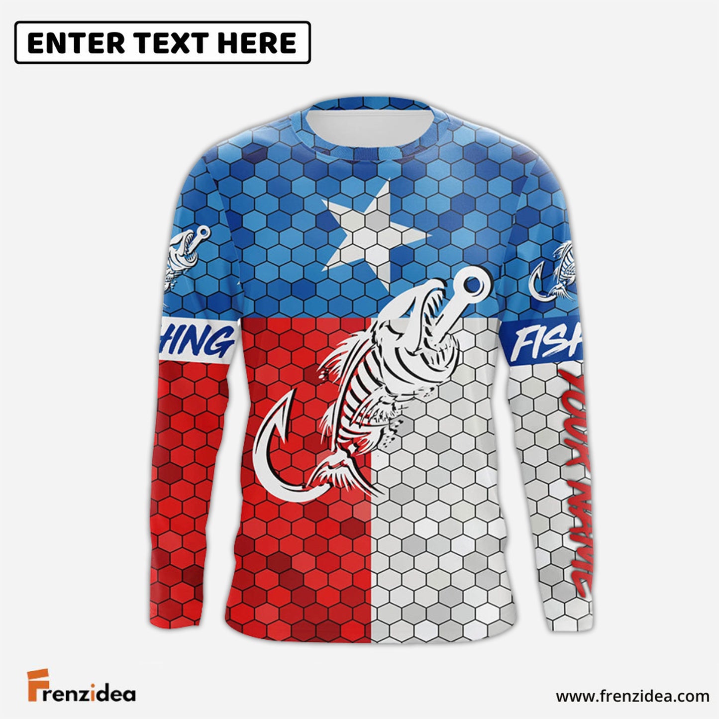 Frenzidea Texas Fishing Fish Hook Skull Custom Name   3D Long Sleeve Fishing Shirts