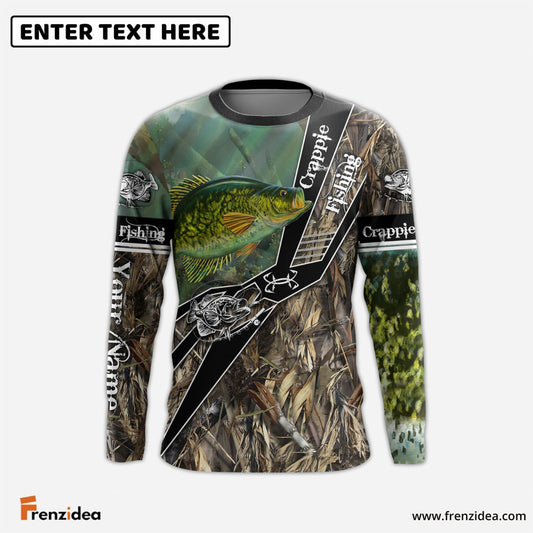 Frenzidea Crappie Fishing Camo Freshwater Fish   Customize Name Long Sleeves Fishing Shirts