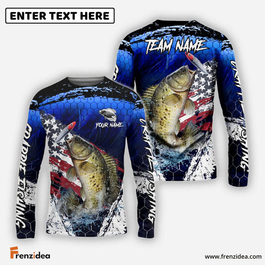 Frenzidea Crappie Fishing Dark Blue Scratch American Flag scratch Sport Custom Name & Team Name 3D Shirts
