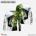 Frenzidea Largemouth Bass Fishing Green Camouflage Custom Name Performance Long Sleeve Fishing Shirts