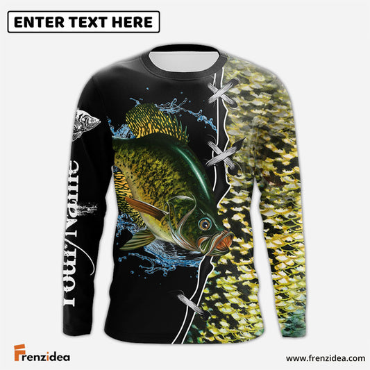 Frenzidea Crappie Fishing Green Scale Customize Name Performance Long Sleeve Fishing Shirts