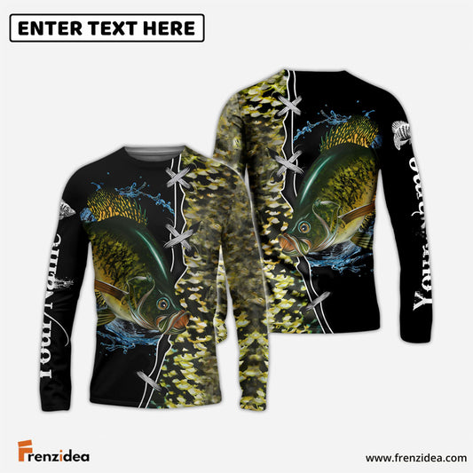 Frenzidea Crappie Fishing Green Scale Customize Name Performance Long Sleeve Fishing Shirts
