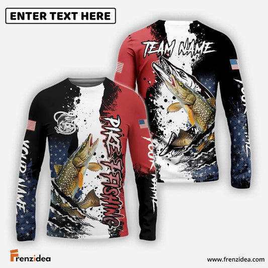 Frenzidea Pike Fishing Paint Scratch American Flag scratch Sport Custom Name & Team Name 3D Shirts