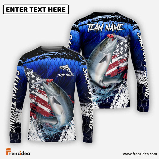 Frenzidea Salmon Fishing Dark Blue Scratch American Flag scratch Sport Custom Name & Team Name 3D Shirts
