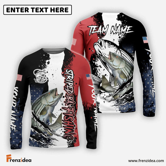 Frenzidea Striped Bass Fishing Paint Scratch American Flag Scratch Sport Custom Name & Team Name 3D Shirts