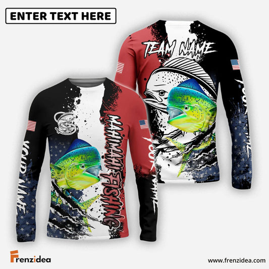 Frenzidea Mahi Mahi Fishing Paint Scratch American Flag scratch Sport Custom Name & Team Name 3D Shirts