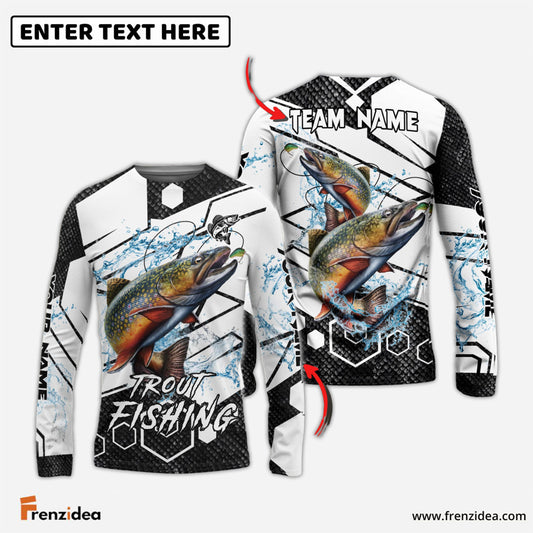 Frenzidea Trout Fishing White Gray Black Hexagon Sport Custom Name & Team Name 3D Shirts