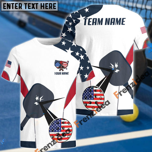 Frenzidea Pickleball American Style Personalized Name, Team Name Unisex Shirt (4 Colors)