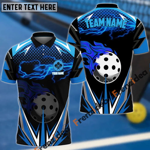 Frenzidea Pickleball Blue Fire Lightning Personalized Name, Team Name Unisex Shirt