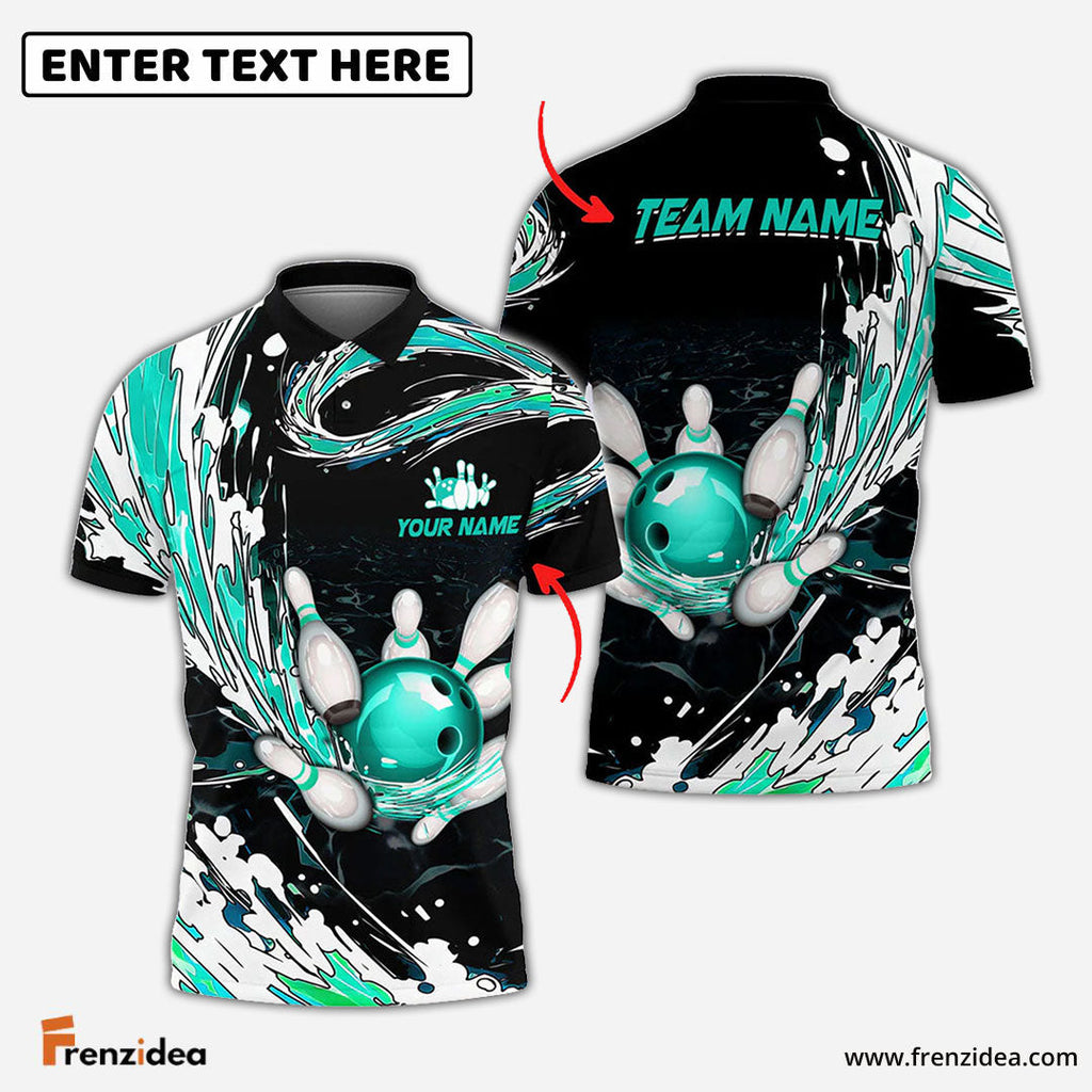 Frenzidea Personalized Name Waves Bowling And Pins Multicolor 3D Shirt