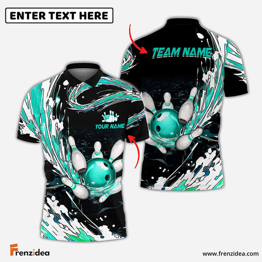 Frenzidea Personalized Name Waves Bowling And Pins Multicolor 3D Shirt