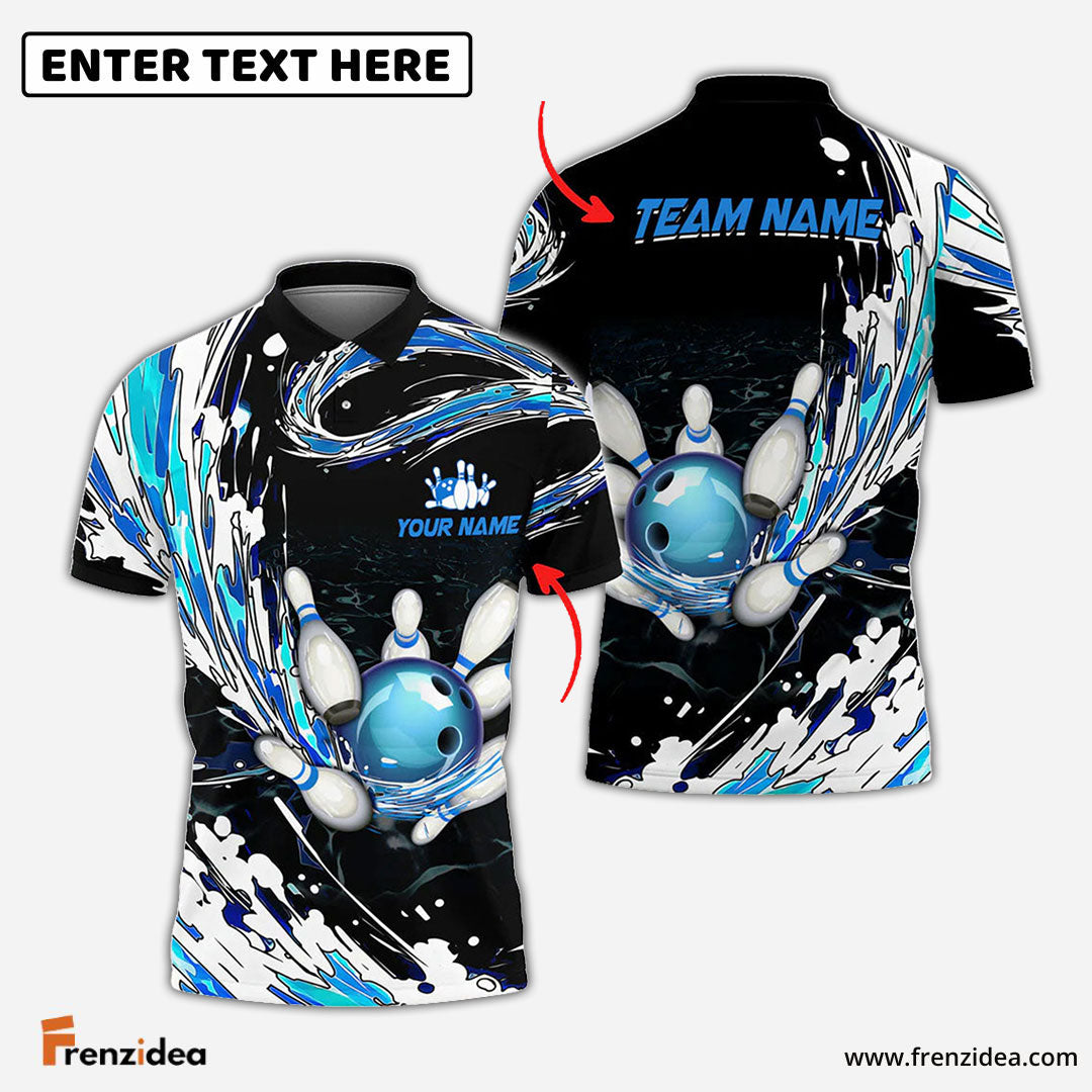 Frenzidea Personalized Name Waves Bowling And Pins Multicolor 3D Shirt