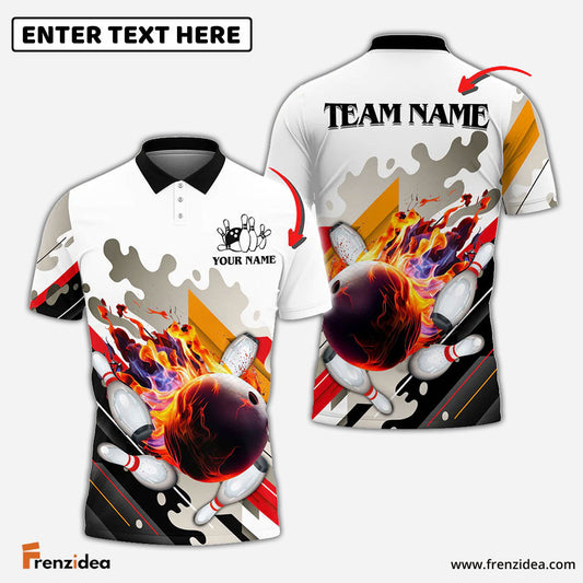 Frenzidea Bowling And Pins Water Color Pattern Customized Name 3D Shirt