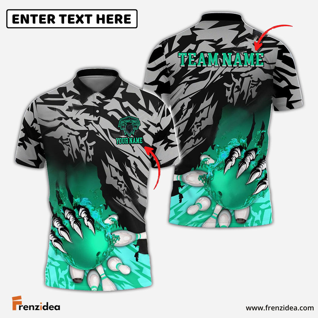 Frenzidea Bowling And Pins Flame Claws Customized Name 3D Shirt ( 6 Colors)