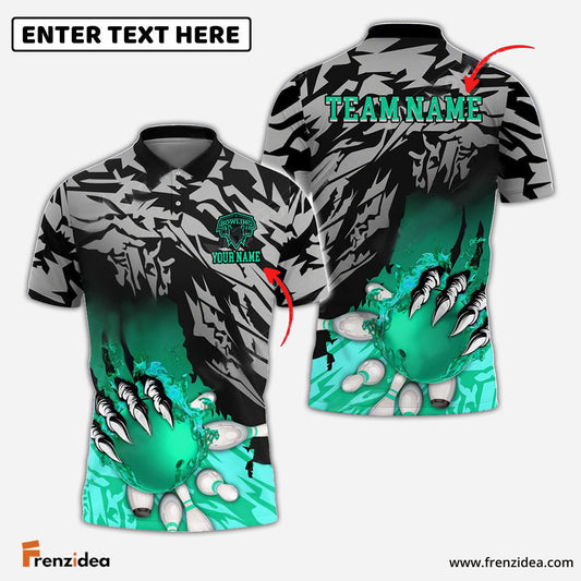 Frenzidea Bowling And Pins Flame Claws Customized Name 3D Shirt ( 6 Colors)