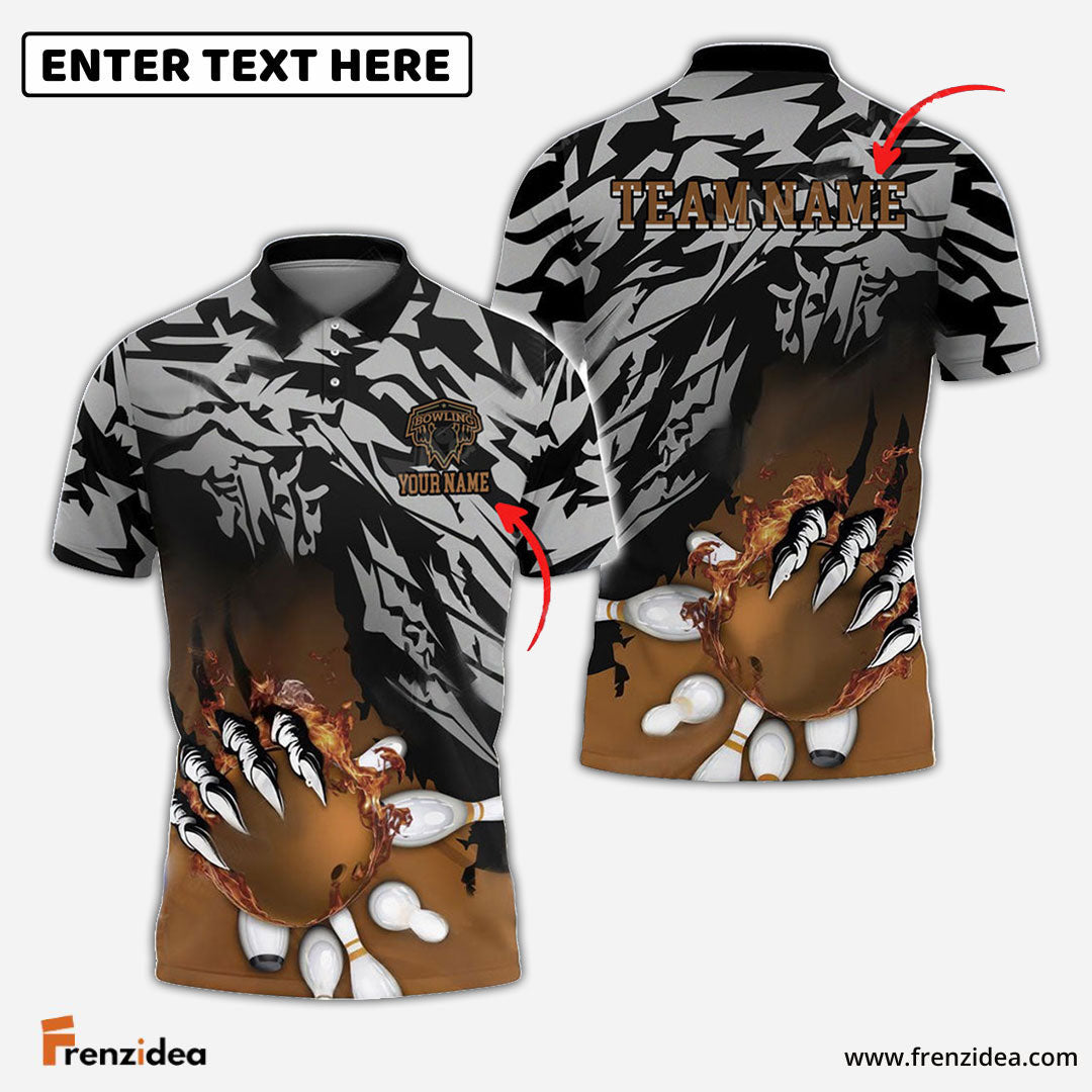 Frenzidea Bowling And Pins Flame Claws Customized Name 3D Shirt ( 6 Colors)
