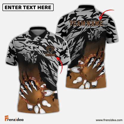 Frenzidea Bowling And Pins Flame Claws Customized Name 3D Shirt ( 6 Colors)