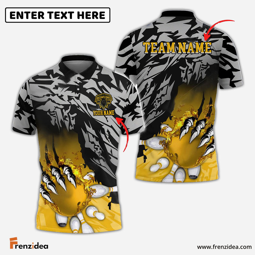 Frenzidea Bowling And Pins Flame Claws Customized Name 3D Shirt ( 6 Colors)