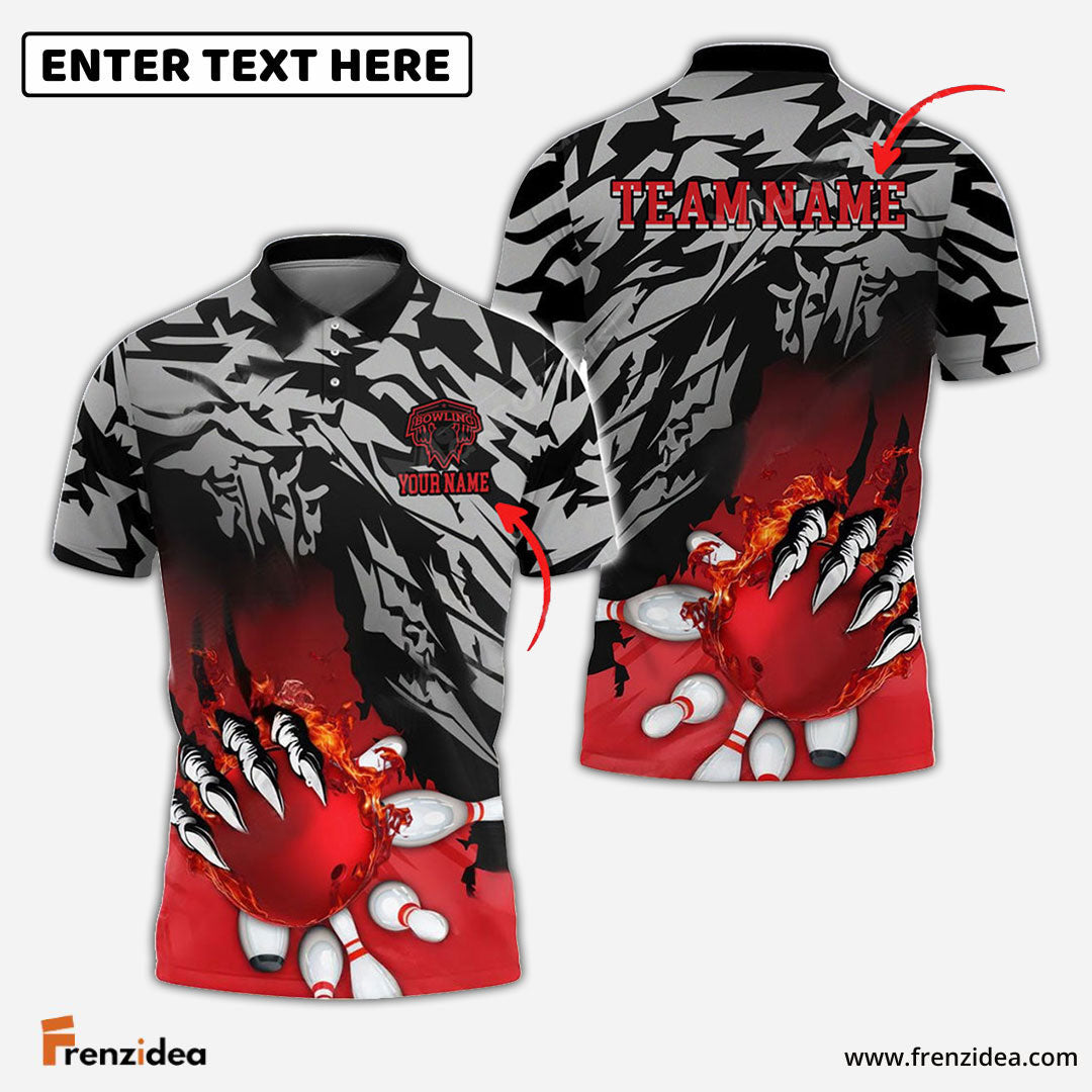 Frenzidea Bowling And Pins Flame Claws Customized Name 3D Shirt ( 6 Colors)