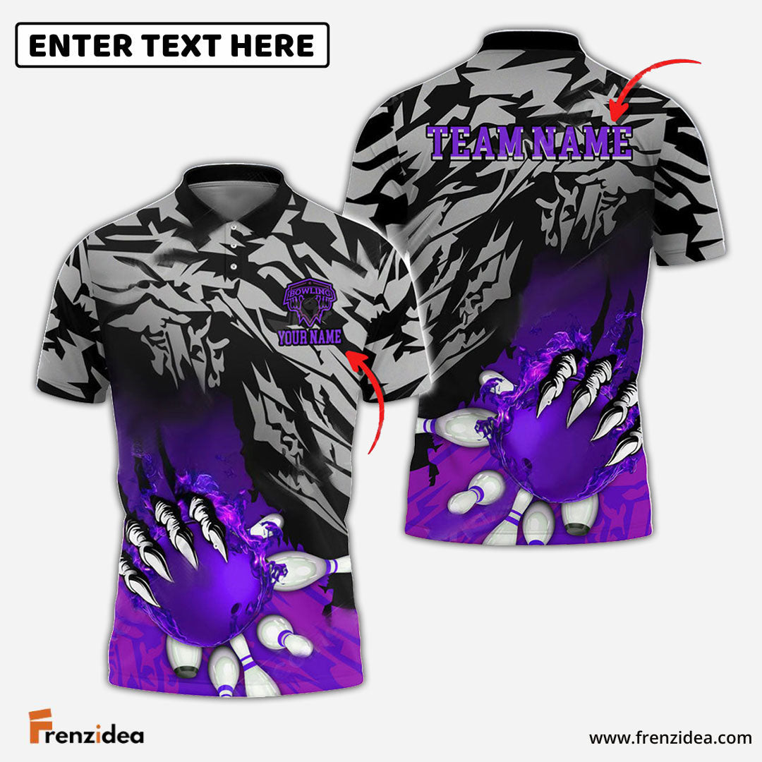 Frenzidea Bowling And Pins Flame Claws Customized Name 3D Shirt ( 6 Colors)