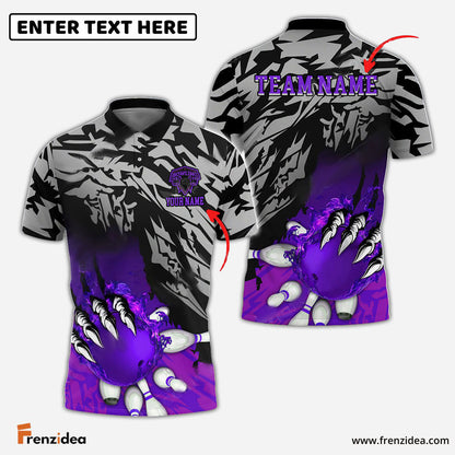 Frenzidea Bowling And Pins Flame Claws Customized Name 3D Shirt ( 6 Colors)