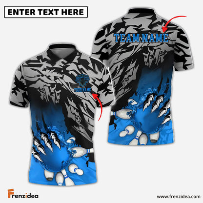 Frenzidea Bowling And Pins Flame Claws Customized Name 3D Shirt ( 6 Colors)