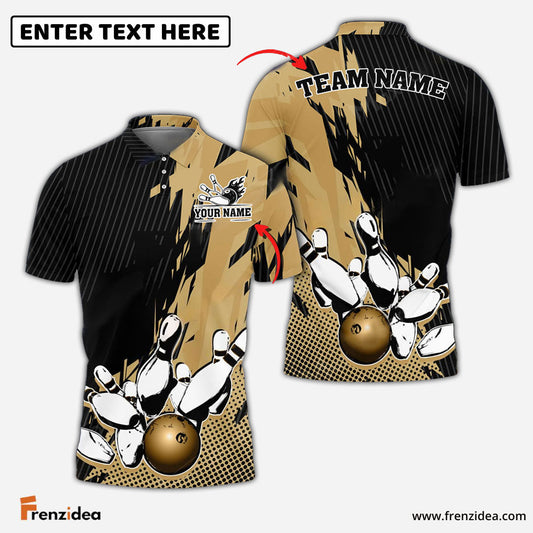 Frenzidea Bowling And Pins Retro Paint Style Customized Name 3D Shirt ( 5 Colors)