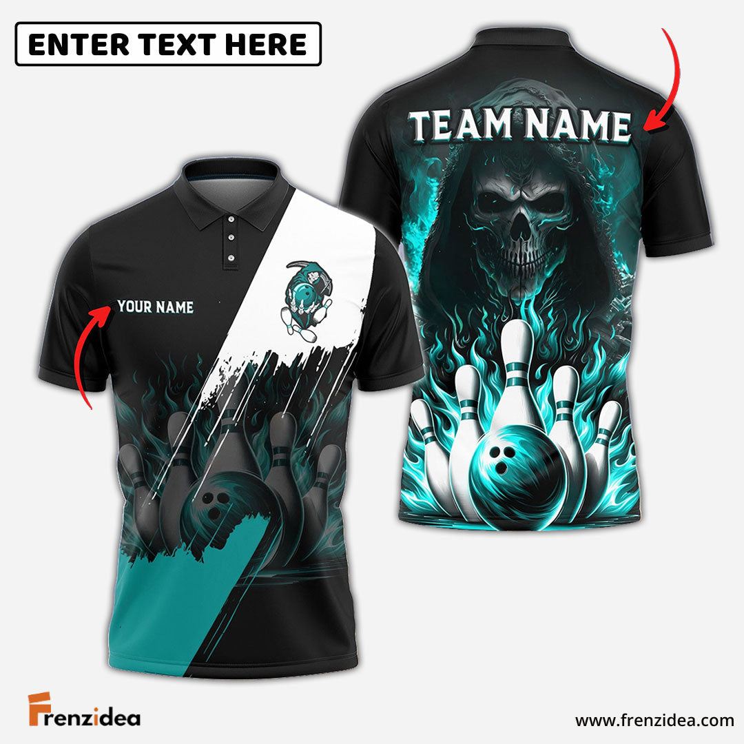 Frenzidea Bowling And Pins Blazing Reaper Customized Name 3D Shirt (4 Colors)