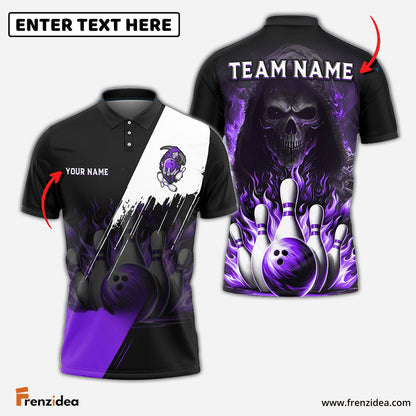 Frenzidea Bowling And Pins Blazing Reaper Customized Name 3D Shirt (4 Colors)