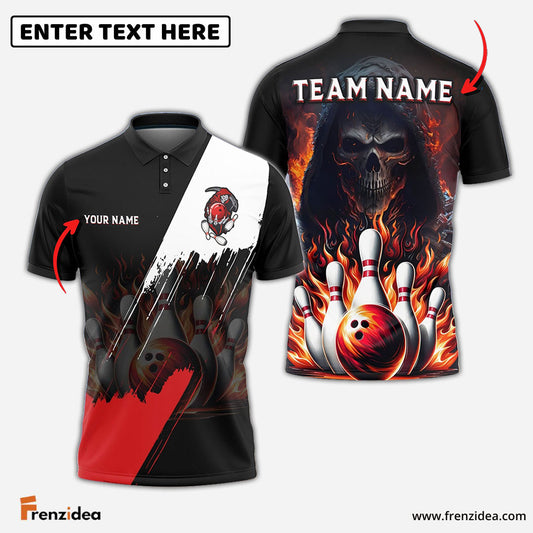 Frenzidea Bowling And Pins Blazing Reaper Customized Name 3D Shirt (4 Colors)