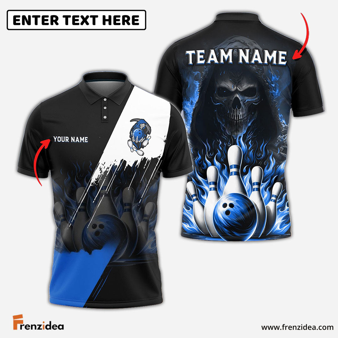 Frenzidea Bowling And Pins Blazing Reaper Customized Name 3D Shirt (4 Colors)
