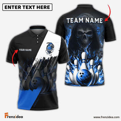 Frenzidea Bowling And Pins Blazing Reaper Customized Name 3D Shirt (4 Colors)