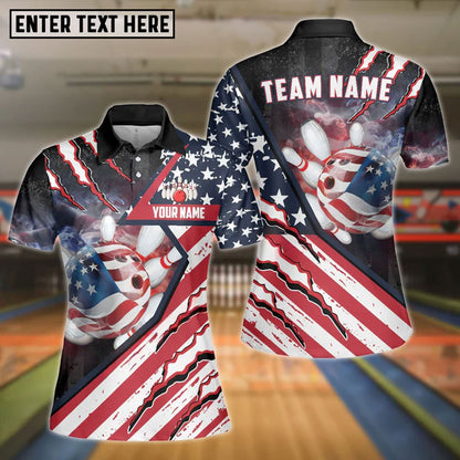 Frenzidea Bowling American Flag Patriot Customized Name, Team Name 3D Shirt