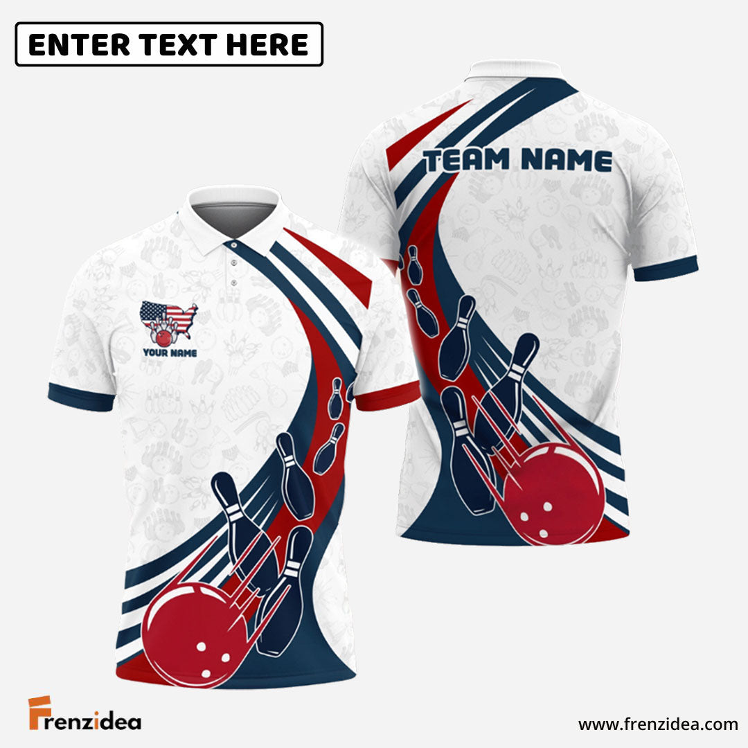 Frenzidea Bowling And Pins American Flag Star Customized Name 3D Shirt