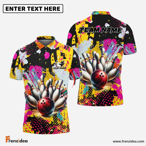 Frenzidea Bowling Graffiti Yellow Customized Name, Team Name 3D Shirt