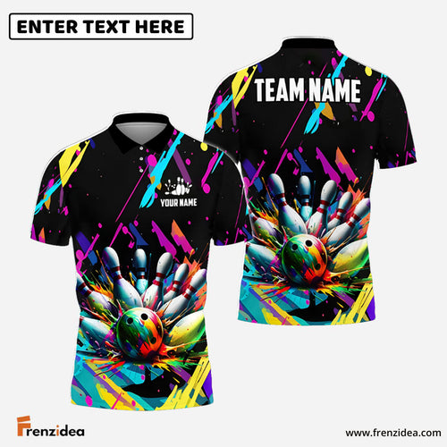 Frenzidea Bowling Graffiti Splash Paint Customized Name, Team Name 3D Shirt