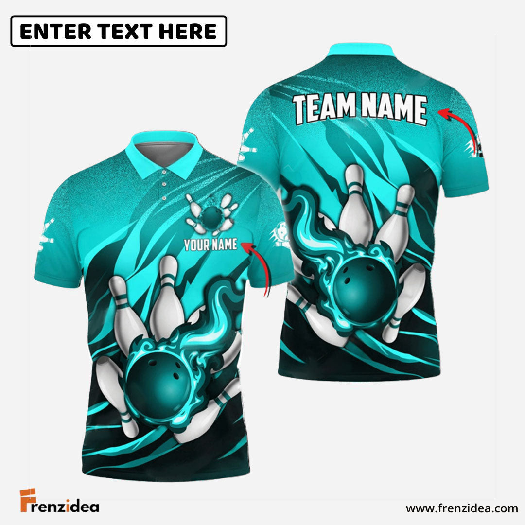 Frenzidea Bowling And Pins Fire Storm Customized Name 3D Shirt ( 6 Colors)