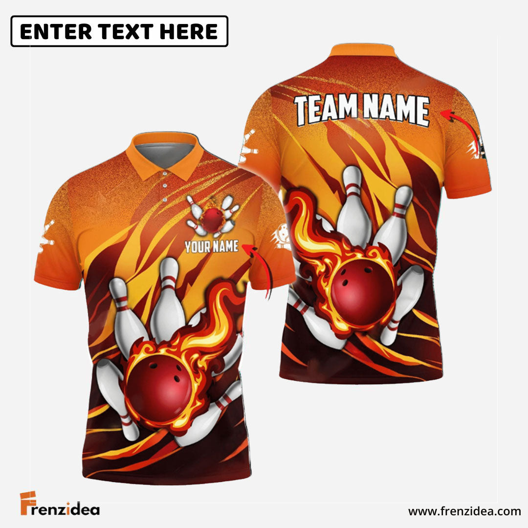 Frenzidea Bowling And Pins Fire Storm Customized Name 3D Shirt ( 6 Colors)