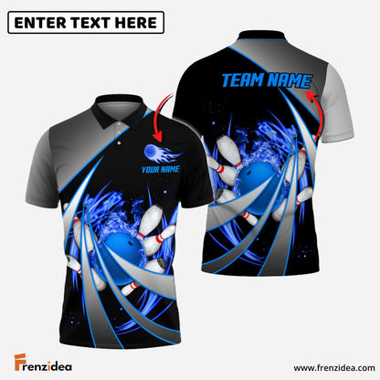 Frenzidea Flame Bowling And Pins Tornado Pattern Multicolor Customized Name 3D Shirt