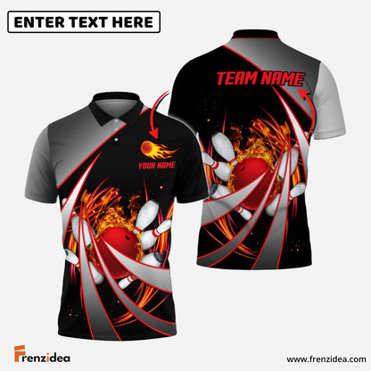 Frenzidea Flame Bowling And Pins Tornado Pattern Multicolor Customized Name 3D Shirt