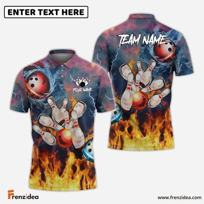 Frenzidea Bowling Fire And Water Customized Name, Team Name 3D Shirt