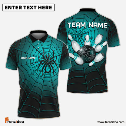 Frenzidea Bowling And Pins Spider Web Customized Name, Team Name 3D Shirt (4 Colors)