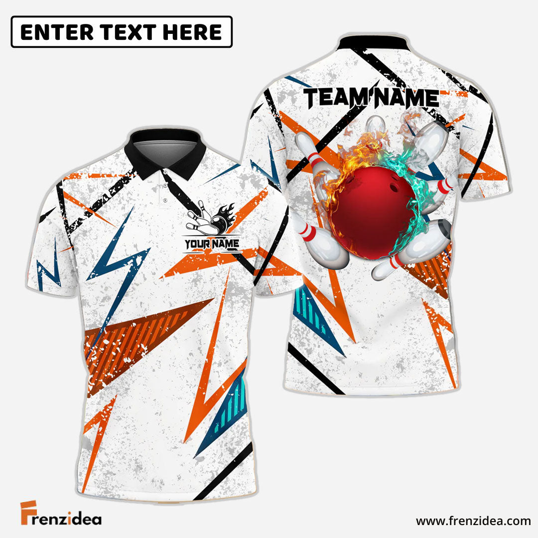 Frenzidea Bowling And Pins Lightning Fire Flame Customized Name 3D Shirt (4 Colors)