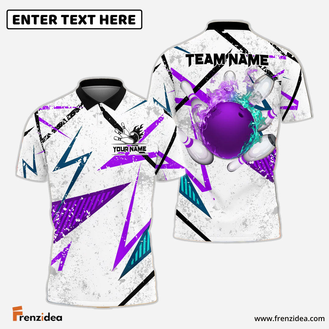 Frenzidea Bowling And Pins Lightning Fire Flame Customized Name 3D Shirt (4 Colors)