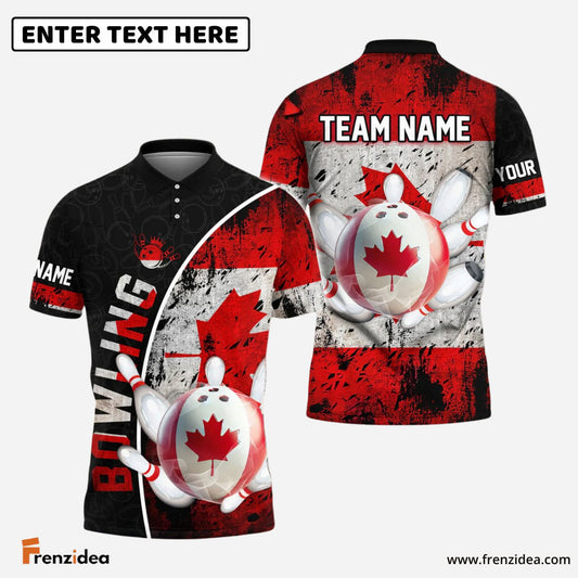 Frenzidea Bowling And Pins Patriotic Canadian Flag Customized Name, Team Name 3D Shirt