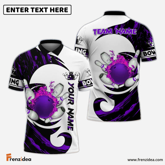 Frenzidea Bowling And Pins Water Paint Color Customized Name 3D Shirt (4 Colors)